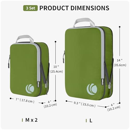 Cipway Compression Packing Cube, Ultralight Luggage Organizer Bag with Shoe Bag, Laundry Bag, Clear Bath Amenity Bag, Travel Essentials for Carry-on Suitcase (Green, 3PCS)