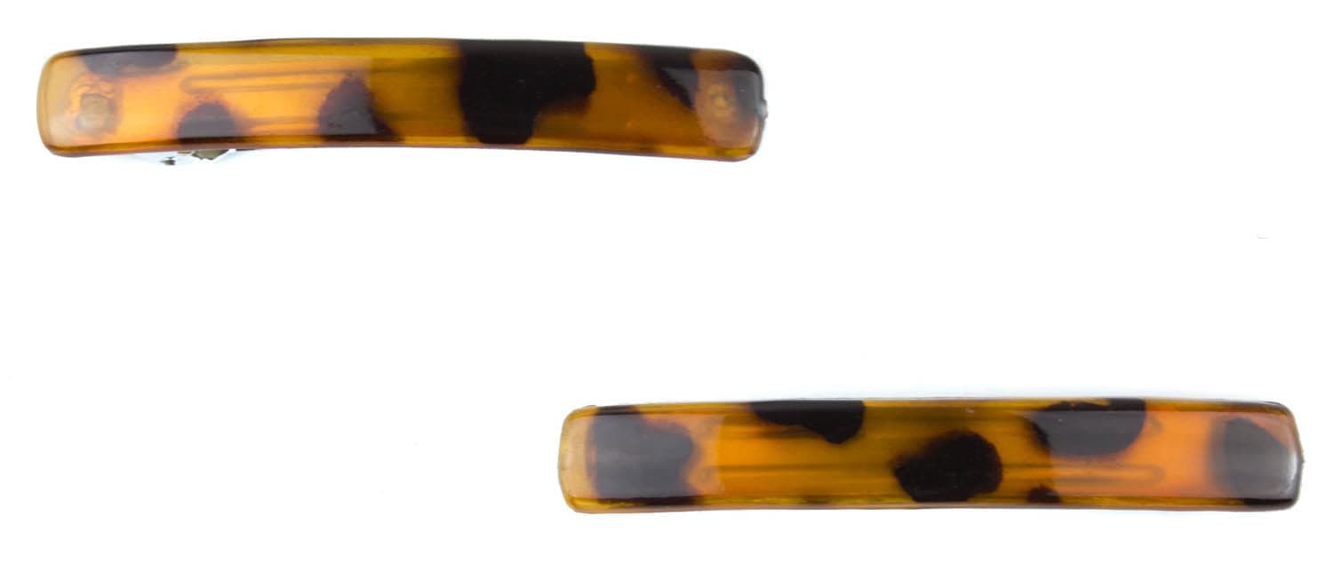 Mytoptrendz® Pack of 2 PCS Ladies Girls Small Slim Barrette Hair Clips Slide Rectangular Auto Sprung French Clasp (Tortoise Brown-)