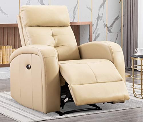 ANJ Electric Power Recliner Chair with USB Charge Port Breathable Bonded Leather Sofa Reclining Home Theater Seating for Living Room(Buff)