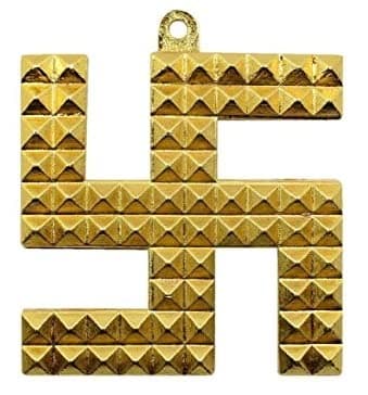 Vastu Panchdhatu Metal Swastik Pyramid for Wall and Door Decorative Showpiece - 11 cm (Metal, Gold)