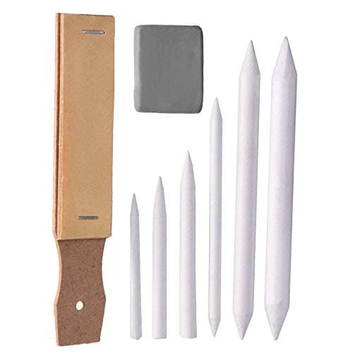 AnFun Paper Blending Stumps and Tortillions Sandpaper Pencil Sharpener Pointer Art Blenders with Kneaded Eraser for Student Sketch Drawing Tools
