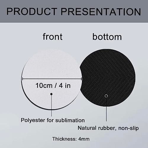 50 PCS Sublimation Blank Cup Coasters Bulk, 4x4 Inch Round Blank Cup Mat Rubber for Sublimation Transfer Heat Press Printing DIY Crafts