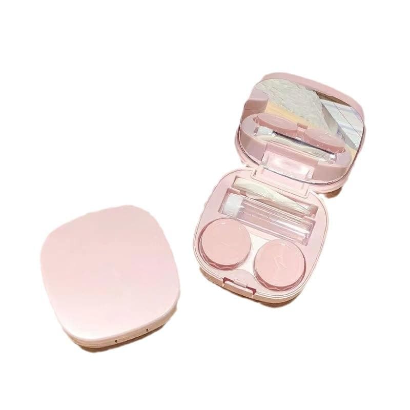 Contact Lens Case with Cleaner Washer, Travel Size Cute Colored Contact Lenses Applicator Removal Tool Kit with Mirror Solution Bottle for Daily Outdoor Contact Box (Pink)