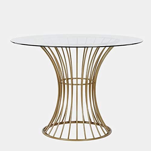 Hourglass Steel Base Dining Table - Dining Table with Round Glass Top - Gold
