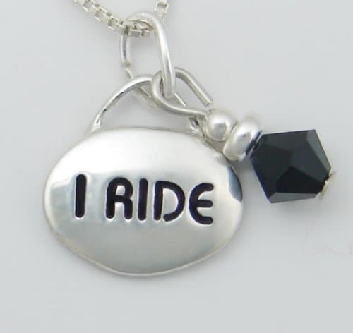 Just a Thought in Sterling Silver "I RIDE" Accented with a Swarvoski Crystal