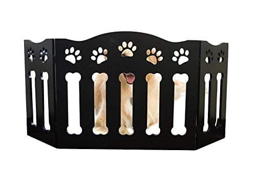 Wood Paw & Bone Decor Folding Pet Gate in Black