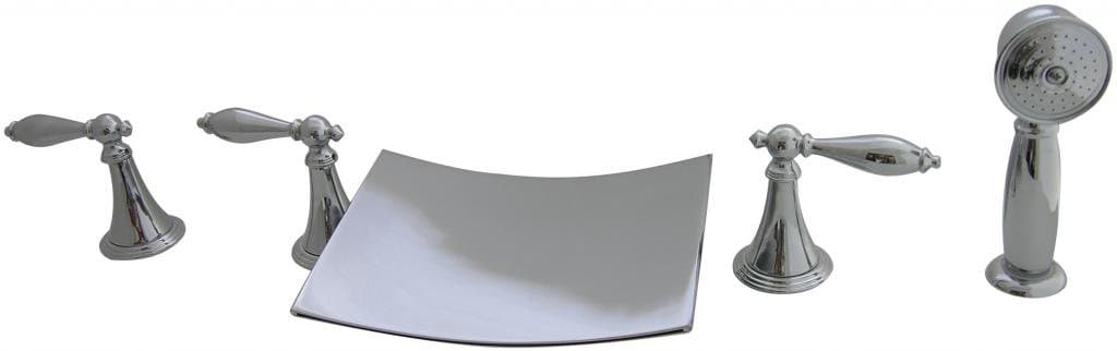 Polished Chrome Tub Waterfall with Lever Handles - Five Piece Set Includes Wand and Diverter