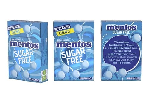 Mentos Sugar Free Peppermint Chews, Breath Freshening Sweets, Suitable for Vegetarians - 10 x 45 g