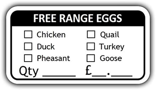 100 x Free Range Egg Box Labels with Quantity and Price £ Chicken Duck Quail Goose Turkey Pheasant Egg Stickers Freshly Laid