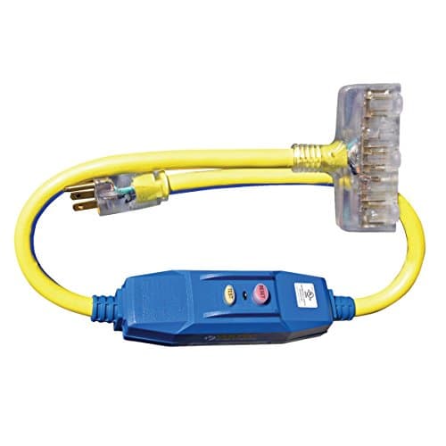 Voltec 04-00102 12/3 STW 20 Amp GFCI Power Block Adapter with Lighted End, 3-Foot, Blue with Yellow Stripe