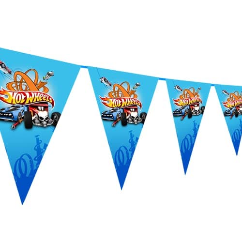 WOW Party Studio Hot Wheels Race Car Theme Happy Birthday Bunting Banner - 10ft Long Flag Pennants, 170GSM Cardstock Paper, Kids Birthday Party Decorations Wall Hanging Speed Car Backdrop