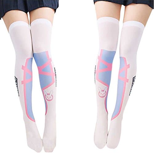 SzBlaZe Women's Cute Kawaii Thin Anime Print Over the Knee Socks Stockings (Pack of 1 Pair)