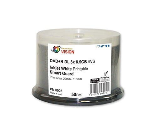 Premium Quality Blank DVDs - DVD+R Falcon Vision SmartGuard White Inkjet Hub Printable 8X 8.5GB 2P 50 Disc Cakebox Blank DVDs