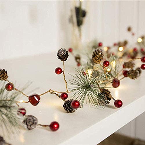 Christmas Pine Cones Garland Wreath LED Fairy String Lights Battery Operated Indoor Outdoor Decor for Xmas Tree Party Wedding Home Bedroom Wall Garden Ornament Decoration