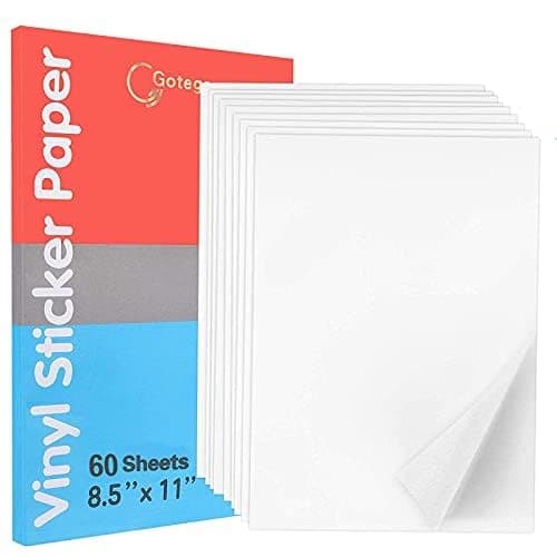Sticker Paper for Inkjet Printer & Laser Printer, 60 Sheets Printable Sticker Paper Matte White Waterproof Label, A4 Size 8.5x11 - Holds Ink Well Quick Dry Vivid Colors Tear Resistant