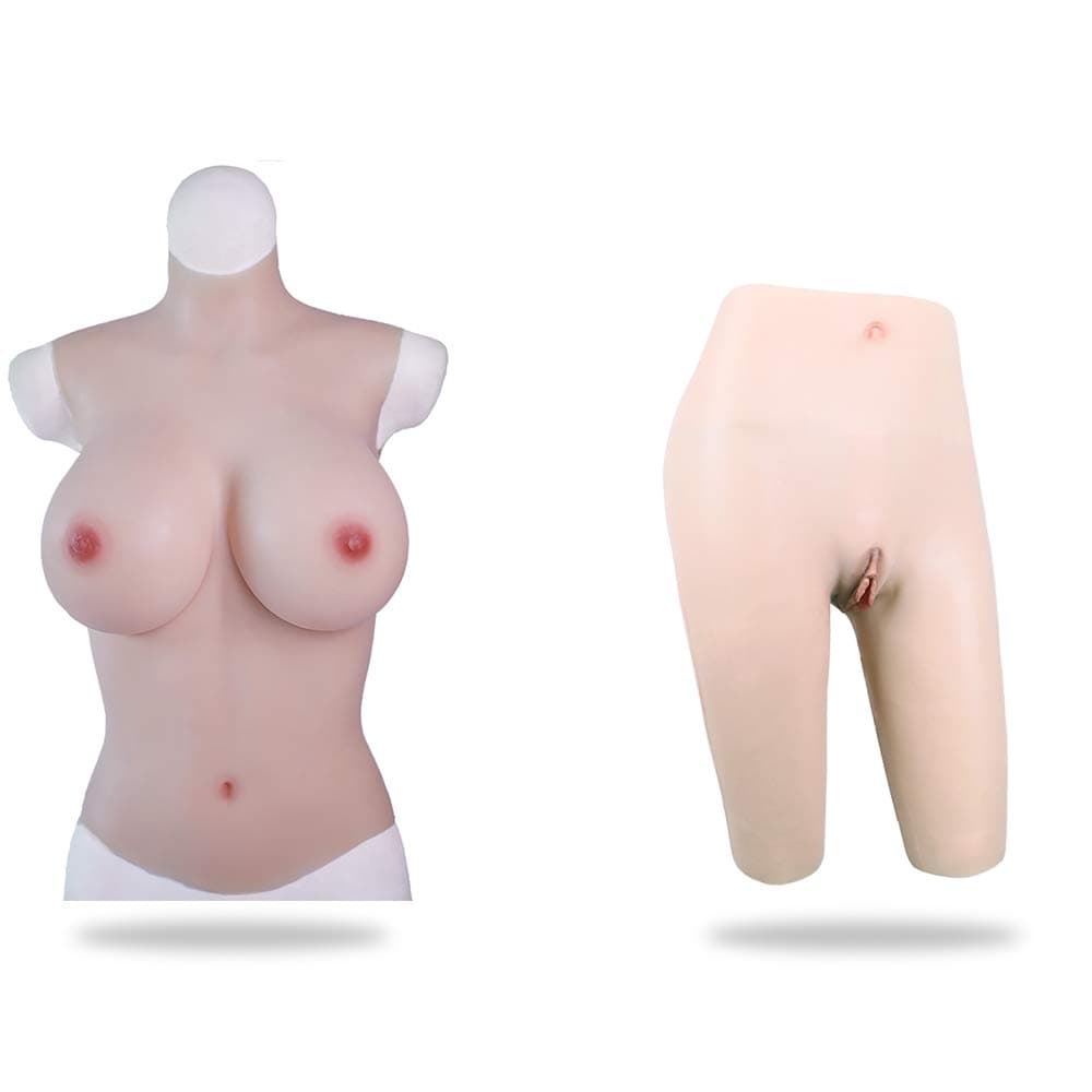 KUMIHO Silicone Breast Realistic Breasts & Fake Vaginal Soft Silicone Pants Realistic Skin Suit for Crossdresser Transgender 2nd Generation