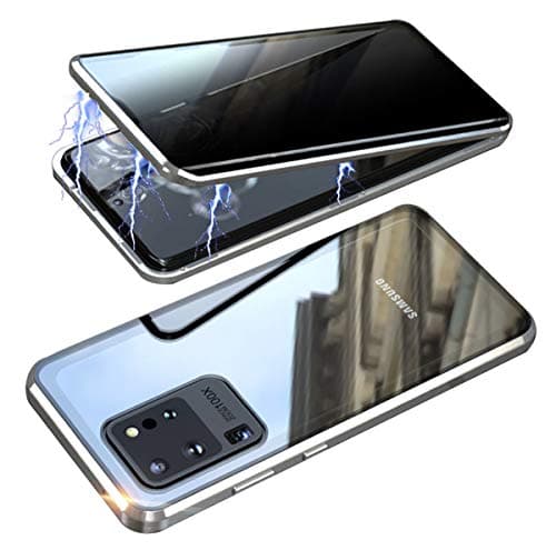 RANYOK Compatible Galaxy S20 Ultra (6.9 inch) Privacy Magnetic Case, Double-Sided Tempered Glass with Built-in Screen Protector 360° Full Body Metal Frame Cover (Silver)