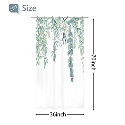 Riyidecor Walkin Small Stall Shower Curtain 36Wx70H Inch Half Narrow RV Green Leaves Bathroom Accessories Watercolor Eucalyptus Plants Fabric Waterproof Home Bathtub Decor 7 Pack Plastic Hook CO-DC1V