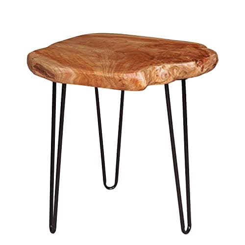 NBWOOD Natural Edge Side Table, Live Edge End Table with 3 Hairpin Legs, Nightstand Plant Stand for Bedroom and Living Room(15.5" L x 14.5" W x 16" T.)