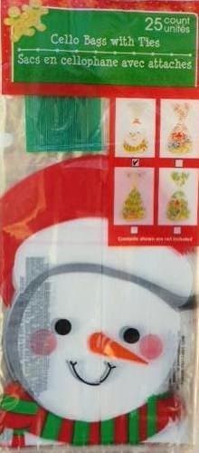 25pcs Christmas Flat Cello/Cellophane/Loot Treat Bag Large 5x11½" (Santa Snowman)