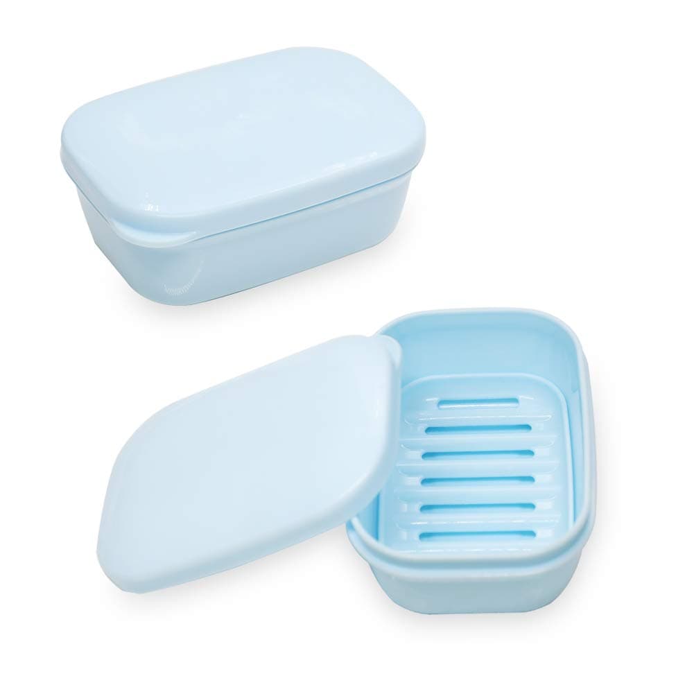 TANCANO Soap Dish 2 Pack Waterproof Portable Soap Tray for Travel, Home, Outdoor, Camping, Gym - Sky Blue