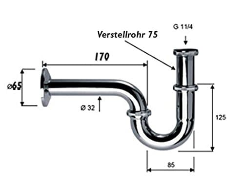 'ATCO® Siphon Tube Pipe Odour Trap Siphon Odour Trap Siphon Outlet Fitting 1 1/32 mm Pipe Basin Waste Stainless Steel Chrome