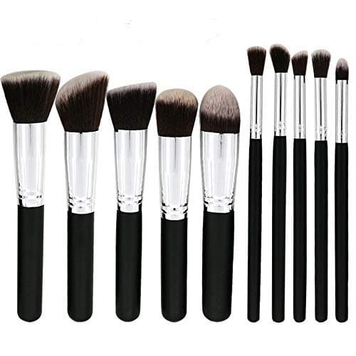 Makeup Brushes 10 Pcs Makeup Brush Set Premium Synthetic Foundation Brush Blending Face Powder Blush Concealers Eye Shadows Makeup Brushes Kit (Silver Black)