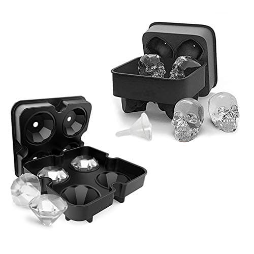 AUSINCERE Large Ice Cube Trays, 2 Pack Silicone Ice Cube Mold, 3D Skull, Ball-Shaped Freezer Molds Easy Release for Whiskey Cocktail Coke, BPA Free