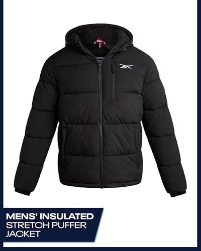 Reebok Mens Jacket - Weather Resistant Winter Jackets for Men Quilted Warm Coat Puffer Jacket with Hood and Pockets