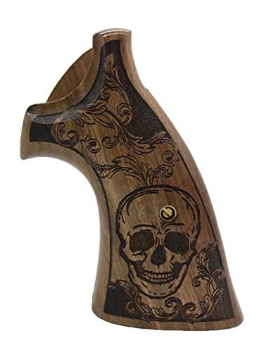 handicraftgrips KSW69## New Smith & Wesson K/L S&W K L Frame Square Butt Revolver Grips Laser Hard Wood Finger Groove Checkered Open Back Handmade Silver Medallions Sport for Men Birthday Gift