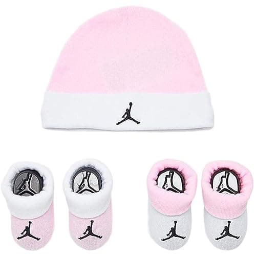 Nike Baby's Bodysuit, Hat and Booties 3 Piece Set (0-6 Months, White/Pink 5 Set)