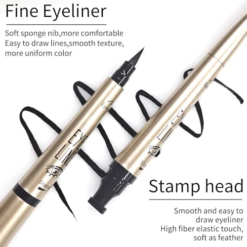 Erinde Winged Eyeliner Stamp, 2PCS Black Liquid Wingliner Eyeliner Pens, Easy Cat Eye Stencil Makeup Tool, Long Lasting Waterproof & Smudge Proof Wing Eye Liner (Midnight Black)