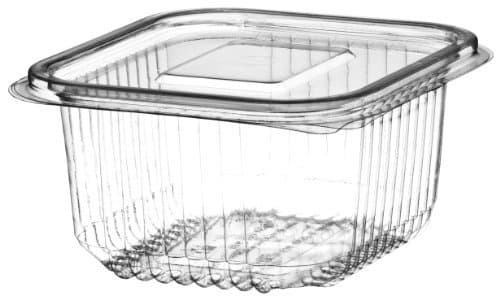 100 x Plastic Hinged Food Salad Containers 375cc also Ideal for Fruit or Cake Display
