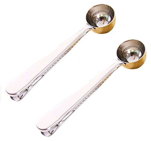 Yesier 2 Pack Measuring Coffee Spoon and Tea Scoop Stainless Steel 1 Table Spoon with Integrated Bag Clip (Silver)
