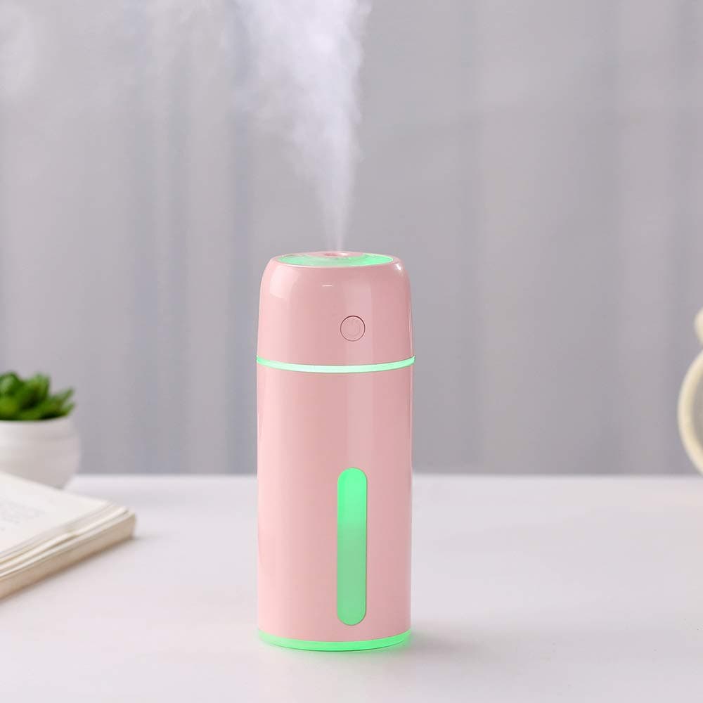 Portable Mini USB Humidifier, 250ML Super Quiet Humidifier with 7-Color LED Night Light for Bedroom Office Car Use, Auto Shut-Off, 12 Hours Operating Time (Pink)