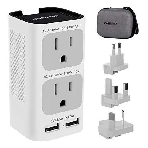 Castries Voltage Converter Travel Adapter Combo, 2020 Upgraded Travel Converter Power Step Down 220V to 110V with 2 USB Port and EU/UK/AU/US Plug International Power Adapter for Over 200 Countries