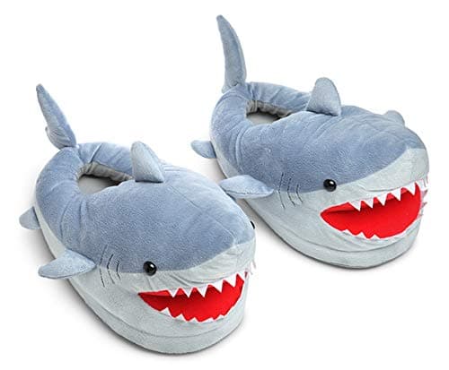 ThinkGeek Chomping Shark Plush Slippers for Kids/Junior Ages 4-8. Blue