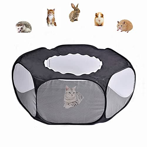 PIXRIY Small Animals Cage Tent, Pet Playpen with Top Opening Foldable Breathable Yark Fence for Guinea Pig, Rabbits, Hamster, Chinchillas and Hedgehogs (Black)