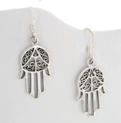 Sterling Silver Hamsa or Hand of Fatima Earrings