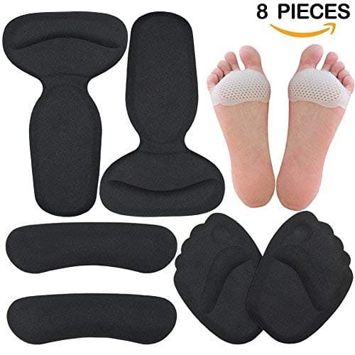 High Heel Pads (8 pcs) - High Heel Inserts, Heel Shoe Inserts, Heel Grips, Heel Cushion Inserts, Metatarsal Foot Pads, Heel Snugs for Women - Blister Prevention & Improve Shoes Too Big (Black)