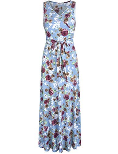 Aphratti Women's 3/4 Sleeve Faux Wrap V Neck Maxi Dress Light Blue S