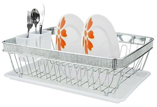 Dish Rack with Cup and Tray, Chrome Pave Diamond Design