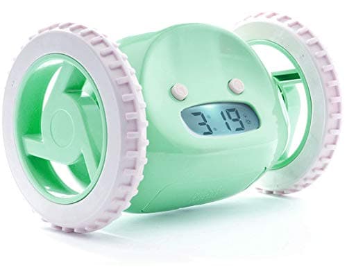 Clocky, The Original Runaway Alarm Clock on Wheels (Loud for Heavy Sleepers, Fun Rolling Moving Clock), Green
