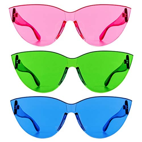 Colorful One Piece Rimless Transparent Cat Eye Sunglasses for Women Tinted Candy Colored Glasses …