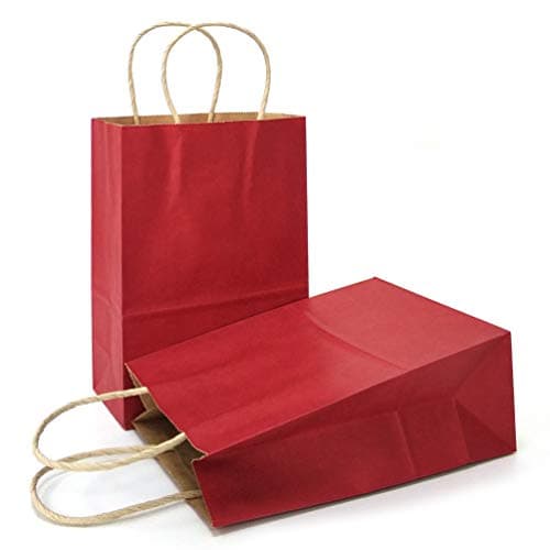 AZOWA Gift Bags Mini Small Kraft Paper Bags with Handles (4 x 2.4 x 6 in, Red, 25 Pcs)