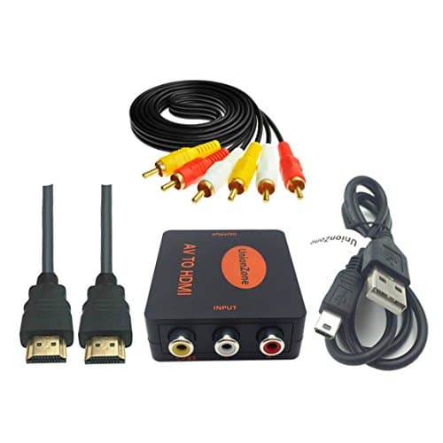 UnionZone® Mini Composite 3RCA CVBS AV To HDMI Converter (Input:AV/Output:HDMI) For VCR DVD 720P/1080P With RCA Cable,HDMI Cable,USB power cable,Not for Windows 10(black)