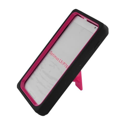 Double Layer Kickstand Hard Hybrid Gel Case Cover for T-Mobile LG Optimus L9 P769 (Pink)