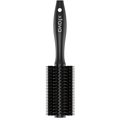 Xtava 22mm Natural Double Bristle Round Brush - Professional Soft Boar Bristle Brush for Women with Fine Thick or Curly Hair - Ideal for Blow Drying, Detangling, Volumizing, and Hair Styling