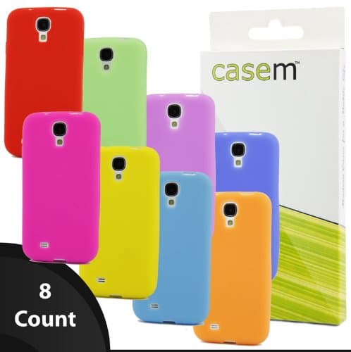 Rainbow Samsung Galaxy S4 Case Retail Package Set of 8 Pack Protective Covers Red Green Blue Light Blue Purple Yellow, Orange Hot Pink Slim Fit Silicone Rubber TPU for Christmas Valentines Mothers Day Easter Gift