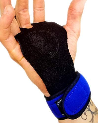 Gymnastics Grips - Hand Wrist Lift Gloves perfect for WOD, pullups, Weight Lifting, Chin ups, Training, Exercise, Kettlebell. Protects Palms! Black Suede Leather + Neoprene Wrist support